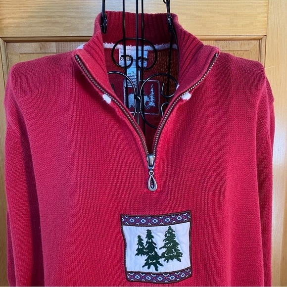 Vintage Breckenridge Grandma 1/4 Zip Turtleneck Fir Tree Sweater Red Size XL - Picture 2 of 16